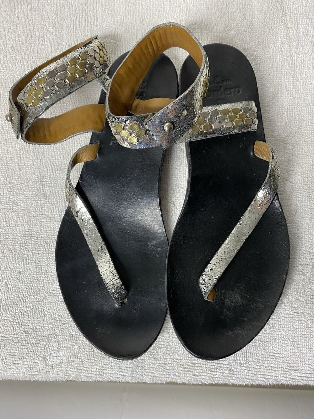 Calleen Cordero Women's 8 Ankle Strap Sandals Metallic Silver Bling Boho Artsy